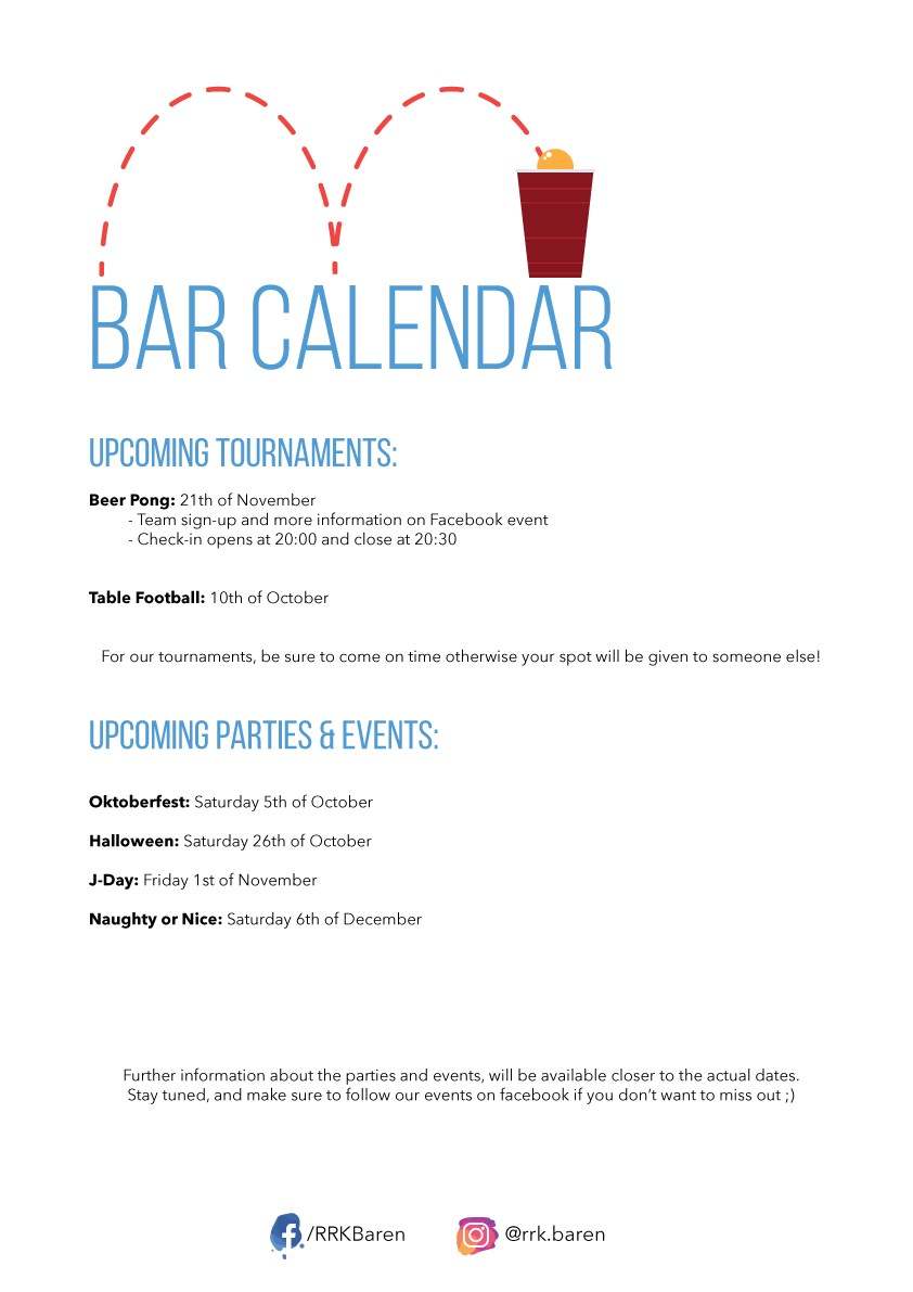 Bar Calendar - Fall 2019